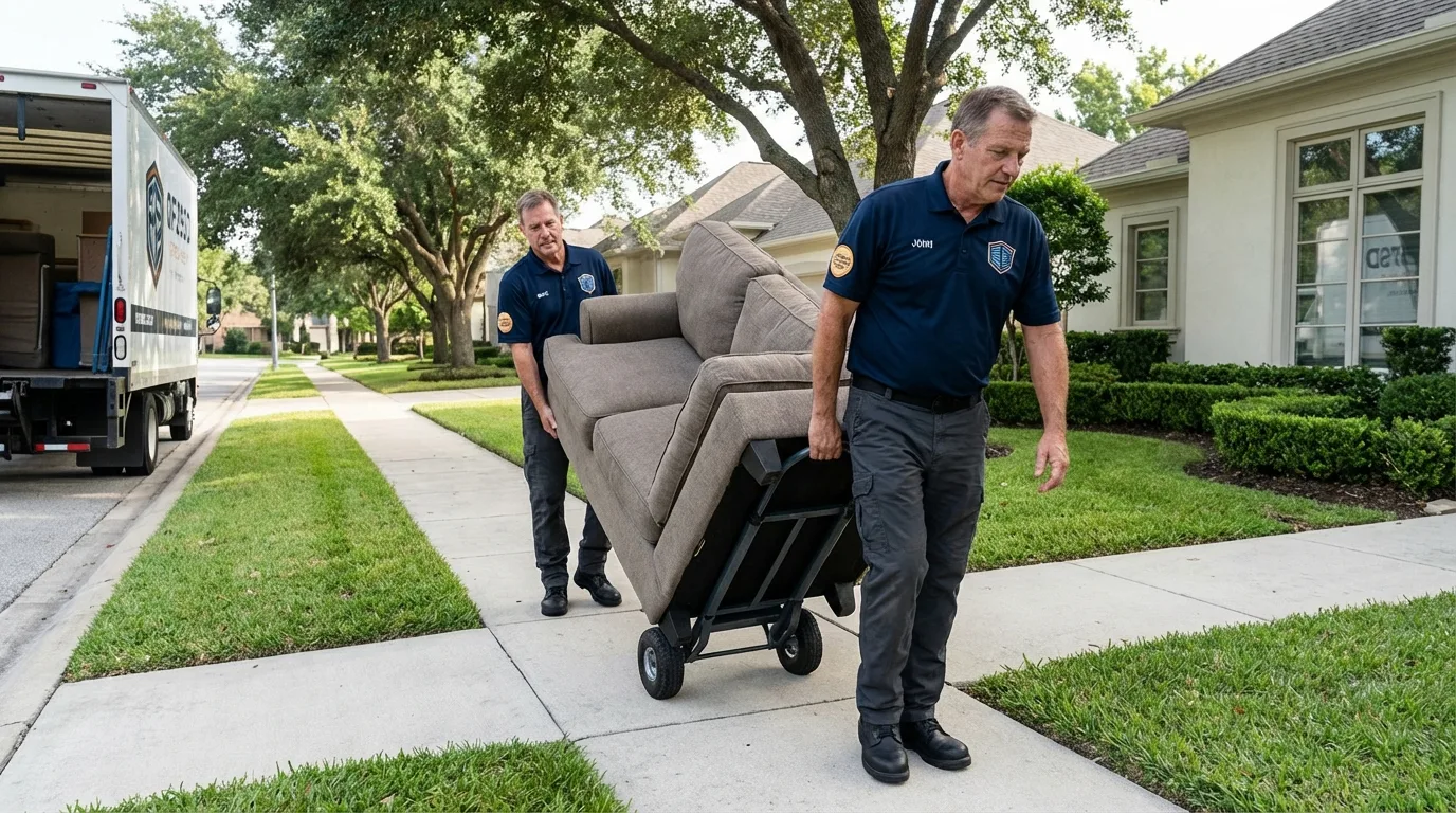 Local residential moving crew loading furniture in Bloomington, CA