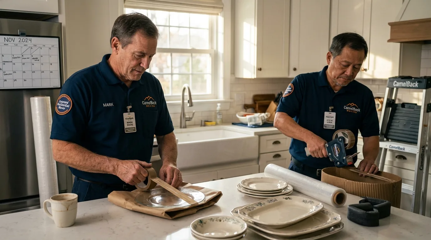 Professional crew packing kitchen dishware in Bloomington, CA