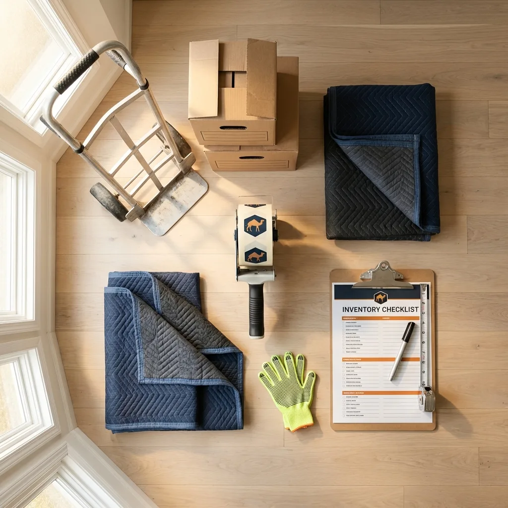Professional moving supplies and packing materials layout for Bloomington residential relocations